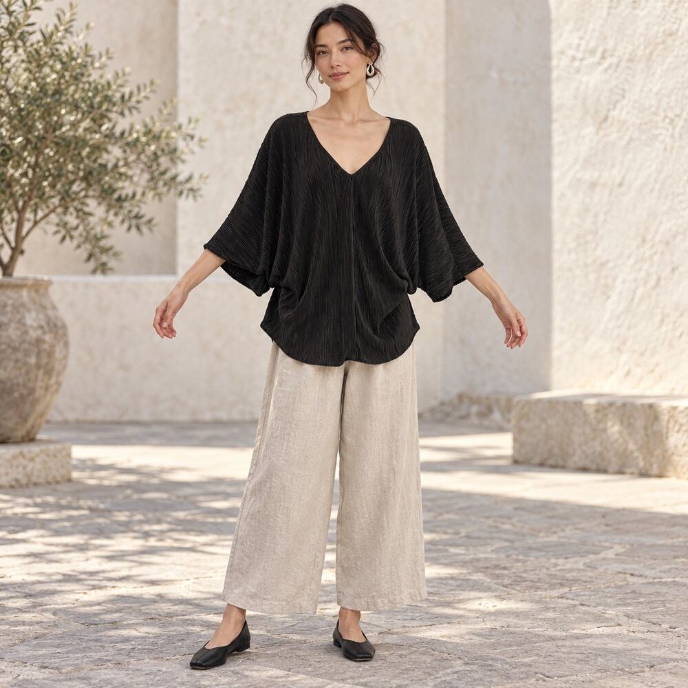 Ripley Rader Micro Pleated Plisse Dolman Blouse XS Artsy Lagenlook Flowy FLAW